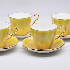Handmade Bone China Espresso Cup Set – Yellow & Gold Coffee Gift with Saucers