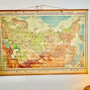 Eccezionale mappa abbattibile antica della Russia (URSS) del 1953 / Oggetto molto raro.