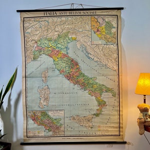 Wunderschöne große antike Vintage Klappkarte von Italien (1950er Jahre) / seltenes Objekt.