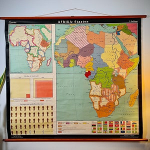 Antica mappa vintage a scomparsa dell'Africa (anni '60) / oggetto raro