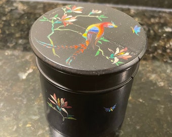 Pote de polvo de ébano esmaltado vintage