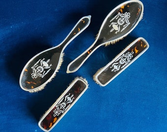 Antique brush set in silver and faux tortoiseshell 1919