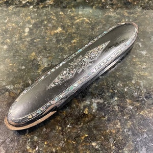 Antique Victorian inlaid frog mouth spectacles case