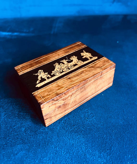 Antique Olive Wood Stamp Box: Italian Inlaid Cherub Design - Etsy