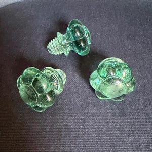 Antique Victorian Green glass drawer handles or knobs from Apothecary cabinet