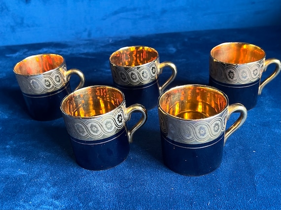 Antique Gibson & Sons Sevres Coffee Set in Black and Gold 13