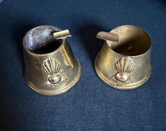 World War 1 trench art Royal Artillery brass ashtrays, fuze cone