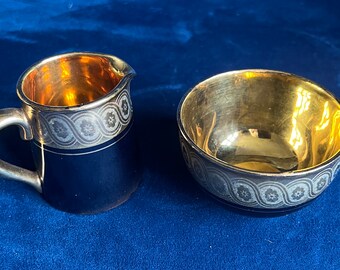 Antique Gibson & Sons Sevres Coffee Set in Black and Gold 13
