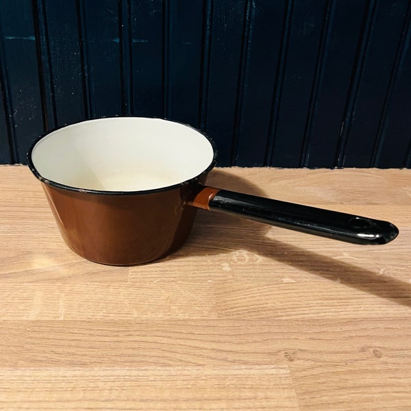 Vintage brown enamel saucepan