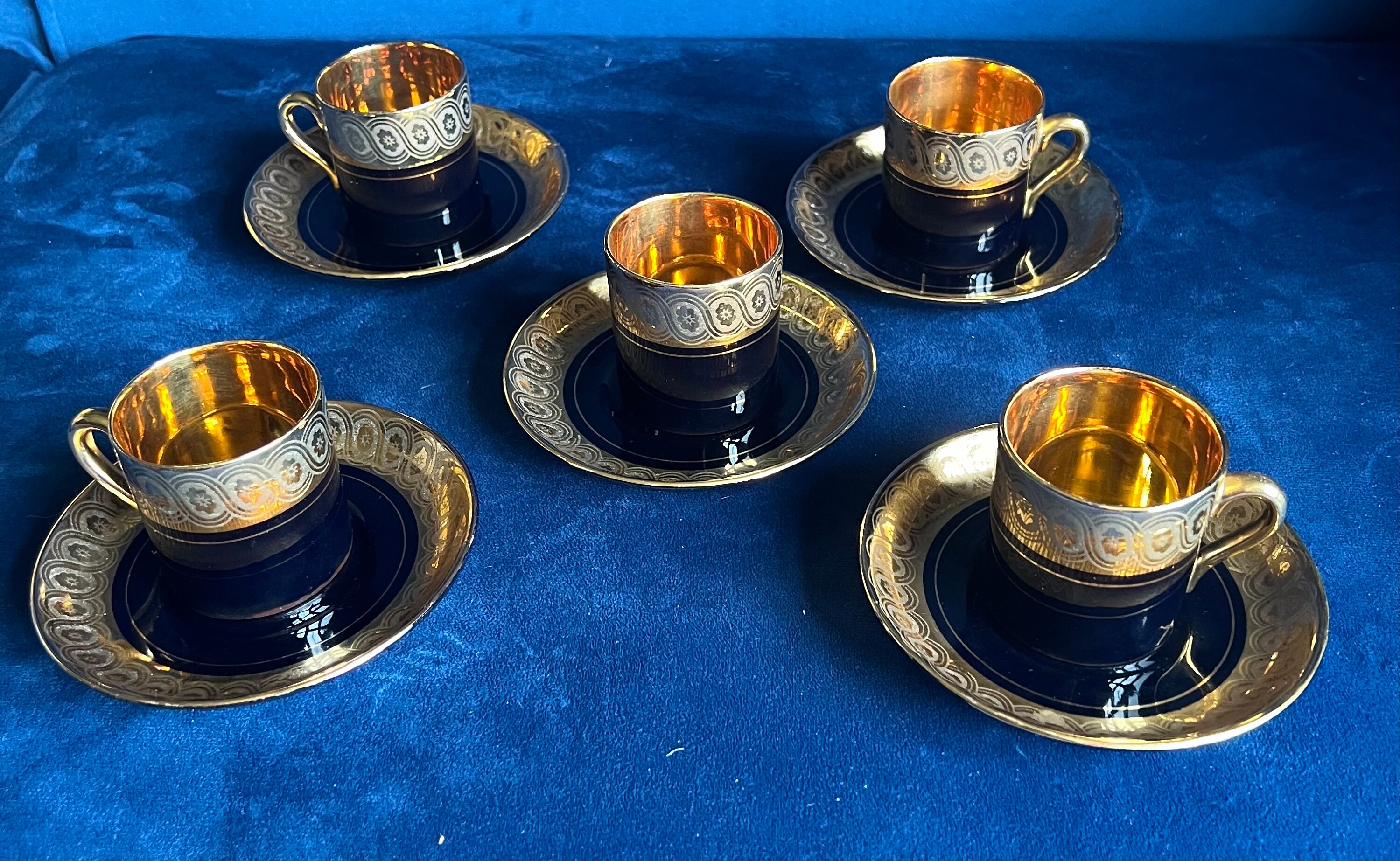 Antique Gibson & Sons Sevres Coffee Set in Black and Gold 13