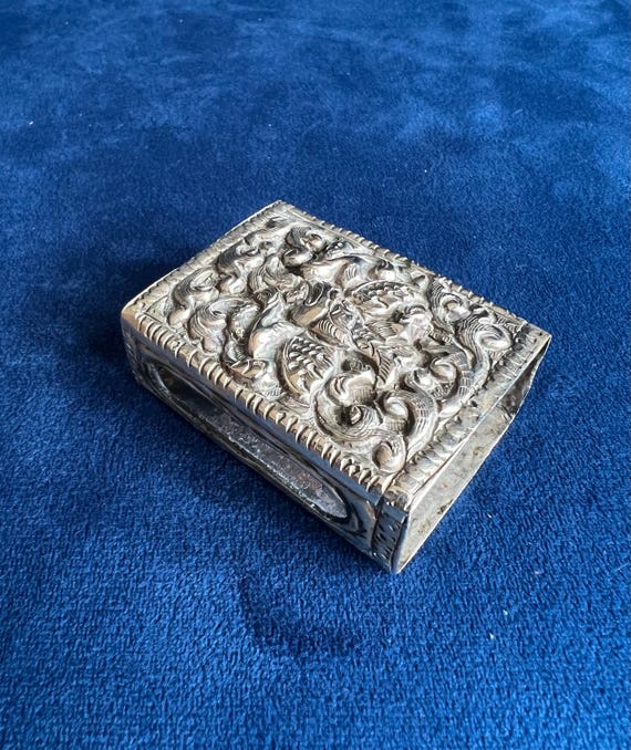 Antique Indian Silver Matchbox Cover With Repousse