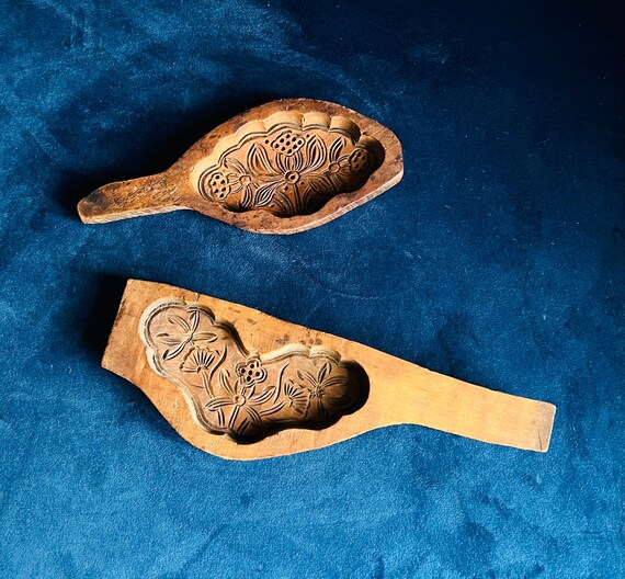Moule en bois pour gâteau de lune, 4 moules à biscuits à fleurs Moule à beurre fait main Accessoires de pâtisserie pour Mooncake Cookie Biscuit(#1