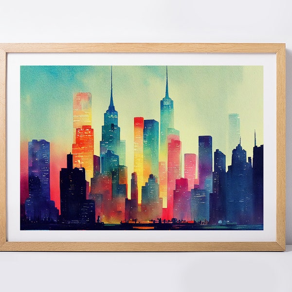 Printable Semi Abstract Night time City scape | Instant Digital Download | City Skyline | Downloadable | Bright and Colorful