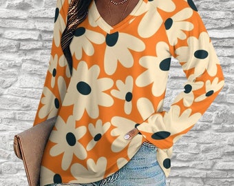 Floral Bohemian Women&#39;s Long sleeve loose tee | Loose Fitting Flattering cute tee | Women Summer Design Shirts