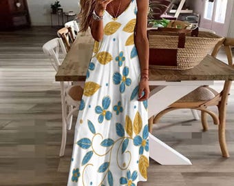 Tiered Floral Spaghetti Strap Maxi Dress – Effortless Boho Chic Summer Long Dress