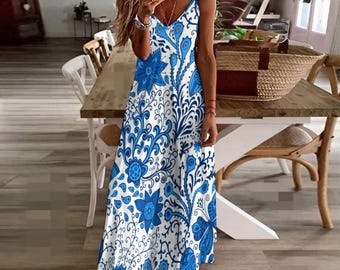 Boho Floral Maxi Dress: Spaghetti Strap Summer Sundress