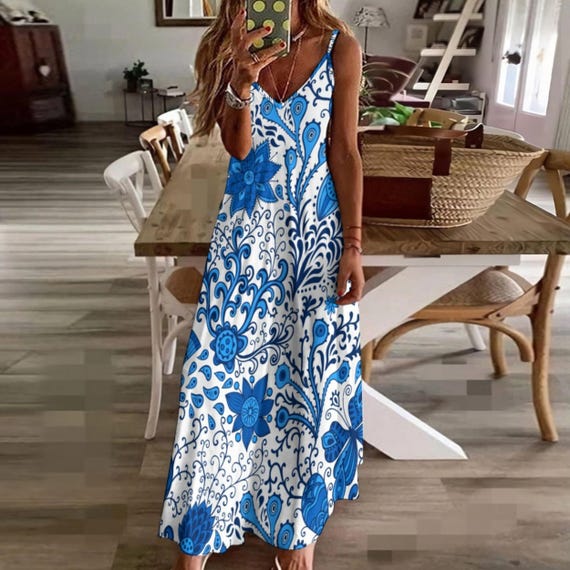 dressy floral maxi dress Azure Bouquet Strapless Maxi Dress