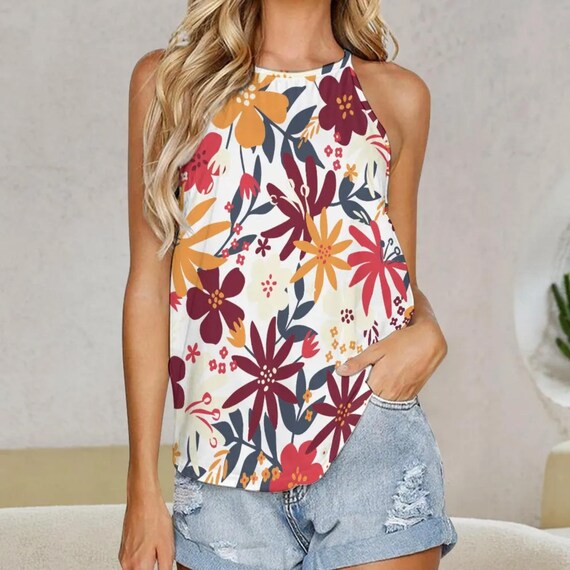 Regata Floral Colorida de Verão para Moda Praia Traje de Férias