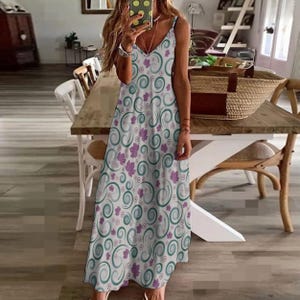 Bohemian Abstract Maxi Dress: Colorful V-Neck Sling Sundress