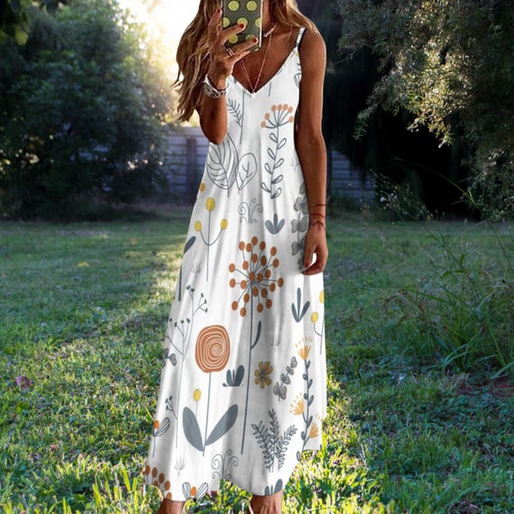 Cottagecore Floral Spaghetti Strap Flowy Maxi Dress Romantic Vintage-inspired Sundress - Etsy Cottagecore Floral Spaghetti Strap Flowy Maxi Dress Romantic Vintage-inspired Sundress - Etsy