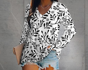 Tuniektop met V-hals en bloemenprint: damesblouse met lange mouwen