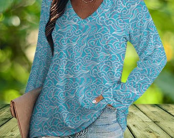 Womens V-Neck Long Sleeve T-Shirt: Casual Elegant Blouse
