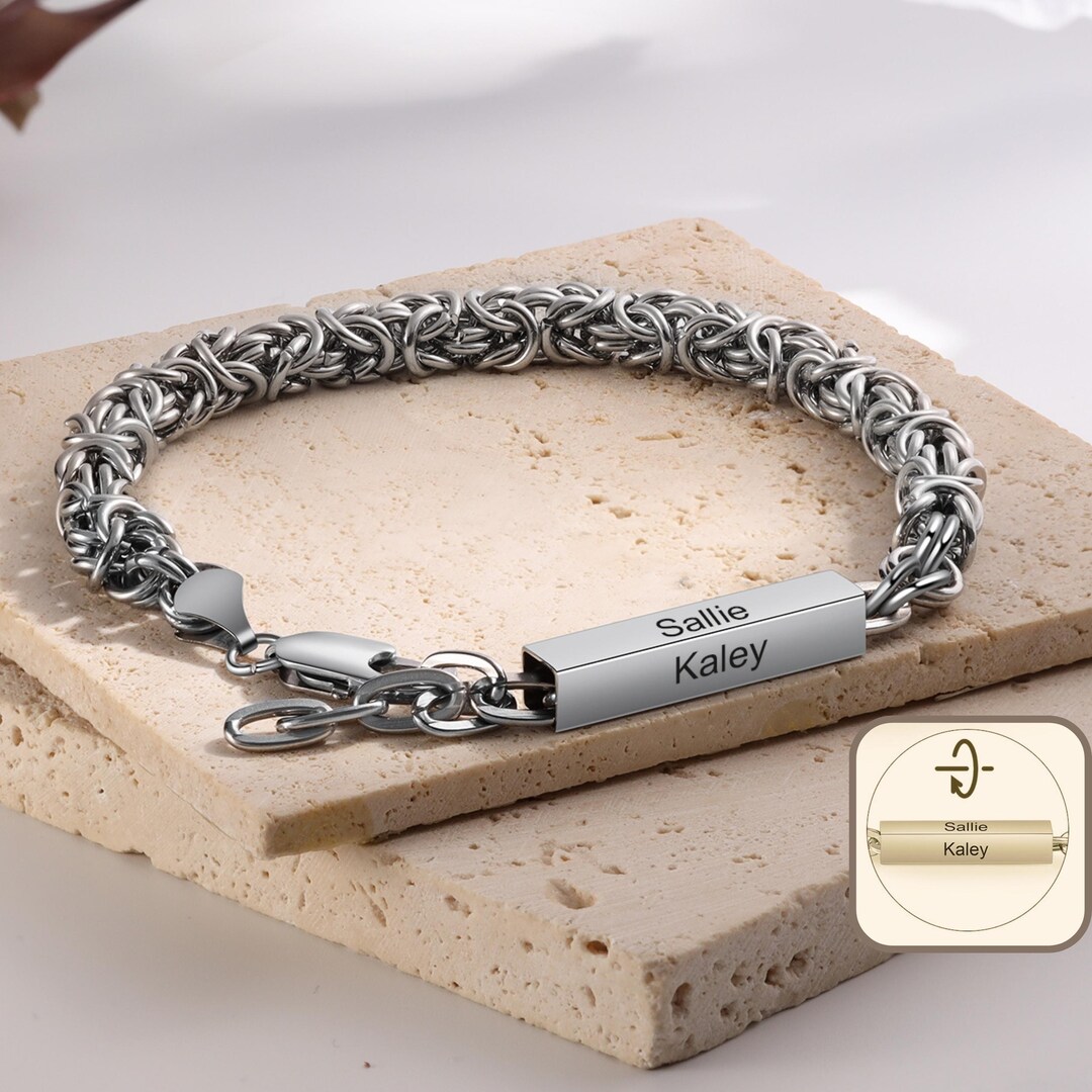 Silver Bracelet Men's Bracelet With Family Names Men's