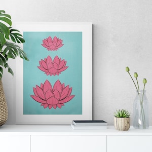 Indian folk art print | pichhwai lotus print | Indian Folk Art | Living Room decor | Indian Vintage | Pichwai Painting | Poster