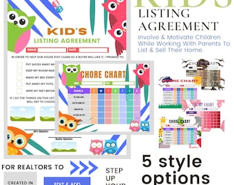 Kids Real Estate Listing Agreement, Chore Chart (Canva PDF)