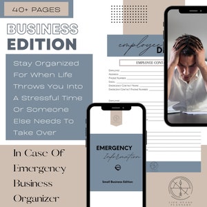Small Business Emergency Planner, Sole Proprietor Emergency Organizer, Emergency Workbook, In Case Of Emergency