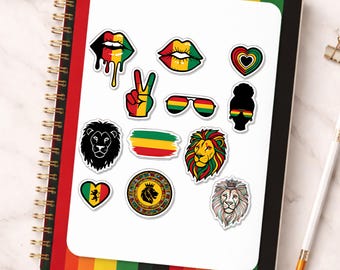 Reggae Stickers | Rasta Lion, Flag, Lips | Waterproof Vinyl Sticker Sheet, International Reggae Day