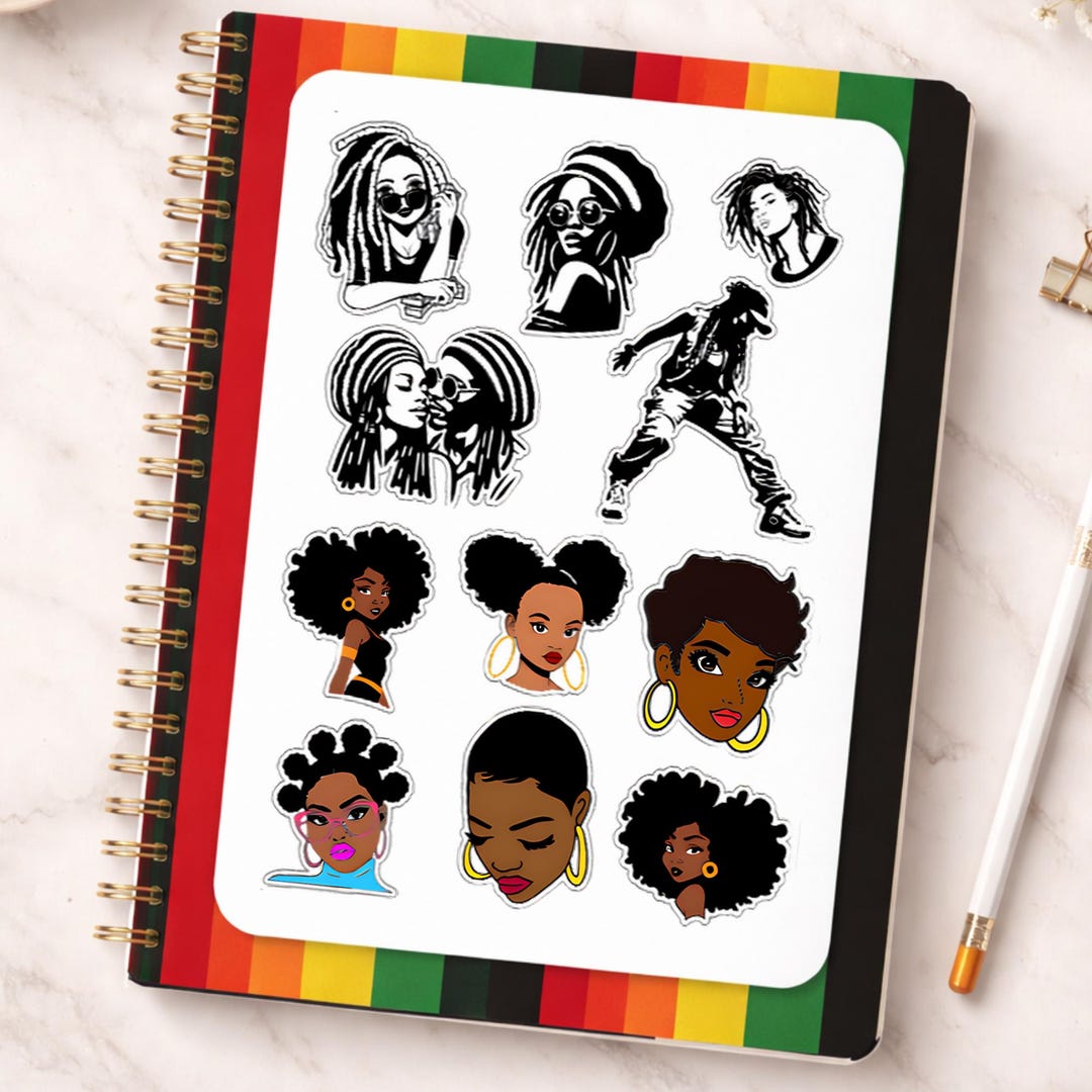 Black Women Dreadlock Stickers: Afrocentric Art, Waterproof Vinyl (5 ...
