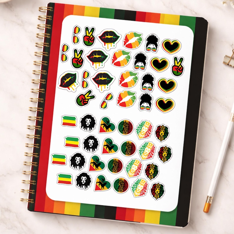 Word Rasta Sticker Mini Rasta Stickers – Rasta Glasses, Peace Sign, Lips, Girl + Heart ...