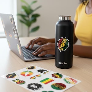 Rasta Reggae Sticker Sheet | Jamaican Colours | Reggae Music & Rastafarian Stickers for Laptops or Planners