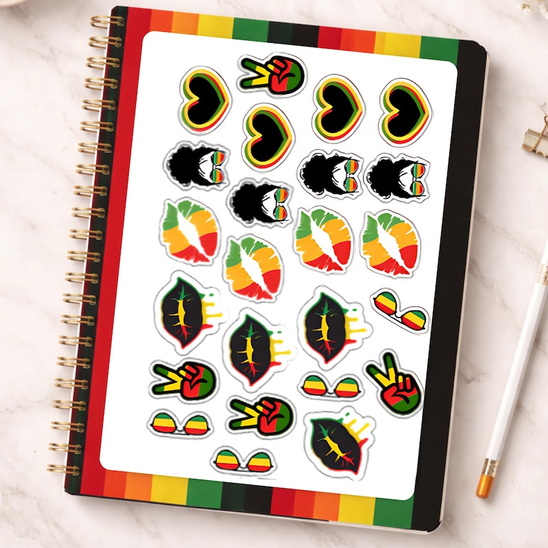 Word Rasta Sticker Mini Rasta Stickers – Rasta Glasses, Peace Sign, Lips, Girl + Heart ...