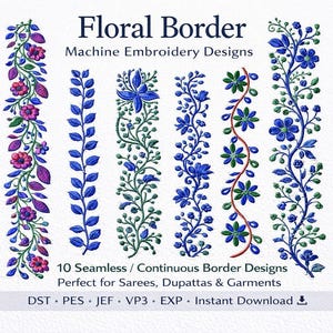 Blumenmuster Maschinenstickmotive Bündel | 10 Kontinuierliche Bordüren | Sofortdownload | Alle Formate inklusive