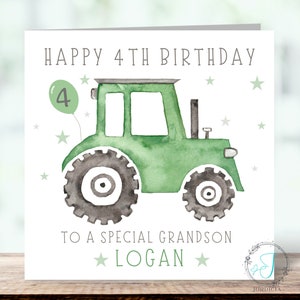 Children's Birthday Card with a Green Tractor | Personalised with Name, Age and Relation (Son, Grandson, Brother, Nephew)