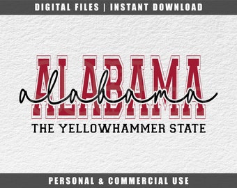 Alabama Yellowhammer State SVG: Collegiate Cut File (Digital Download)