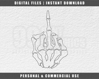 Skeleton Middle Finger SVG: Halloween Outline Cut File (Digital Download)