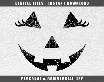Distressed Pumpkin Face SVG: Smiling Eyelashes Halloween Cut File (Digital Download)