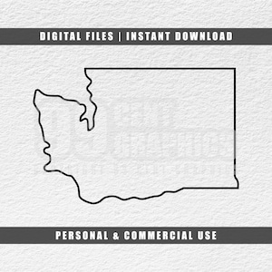 May include: Black and white outline of the state of Washington.  Digital Files | Instant Download. Personal & Commercial Use.