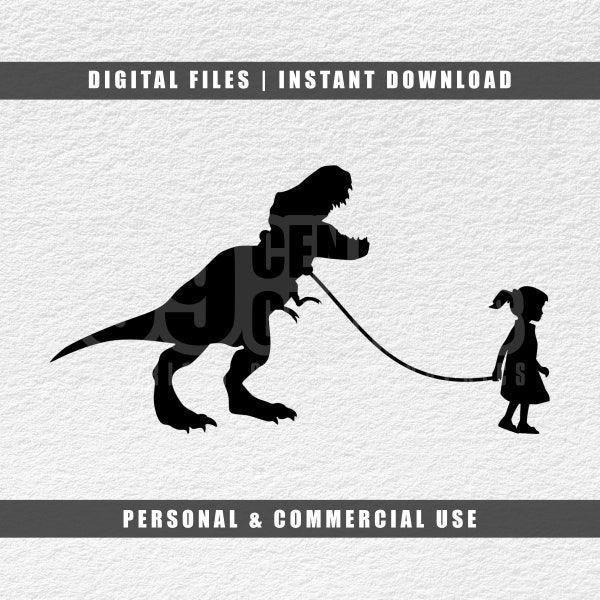 Girl Walking Dinosaur Svg, T-rex Svg, Tyrannosaurus Rex Svg, Dinosaur Svg, Cricut Svg, Cut File Svg, PNG, PDF, JPG, Instant Download