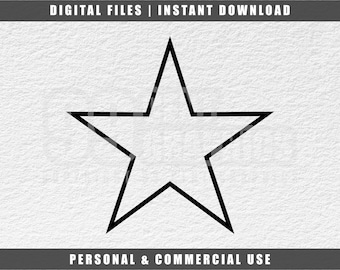May include: A black outline of a five-pointed star.  Digital files. Instant download. Personal & Commercial Use.