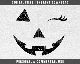 Distressed Winking Pumpkin Face SVG: Halloween Cricut Cut File (Digital Download)