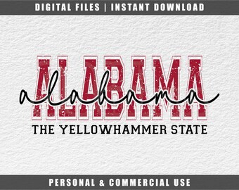 Alabama Yellowhammer State SVG: Distressed Collegiate Cut File (Digital Download)