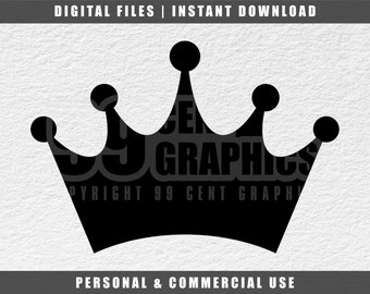 May include: Black silhouette of a crown with five points. The crown is a digital file for personal and commercial use.