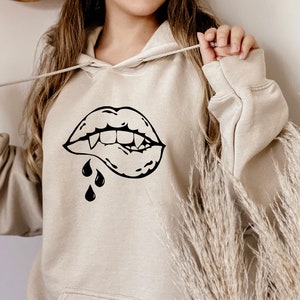 Vampire Lips Hoodie, Fall Hoodie Sweatshirt, Hoodie for fall, Spoky Hoodie, Halloween Hoodie, Black Cat Design, Halloween Gifts