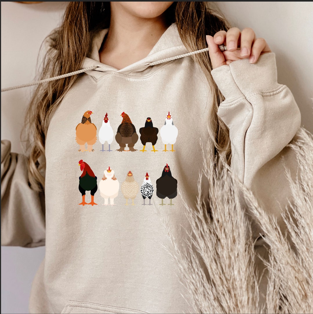 Women's Cute Chicken Thanksgiving Sweatshirt - Farm Chicks Graphic, Loose Fit Hoodie - View #4