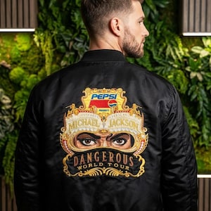 Chaqueta de la gira Dangerous World Tour de Michael Jackson / Chaqueta bomber inspirada en Pepsi de MJ / Prenda de abrigo premium para cosplay de estrella del pop