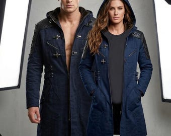 Devil May Cry 5 Nero Coat: DMC 5 Cosplay Long Blue Coat - Nero Halloween Costume Jacket, Anime Game Trench Coat, Men Leather Shoulder Coat